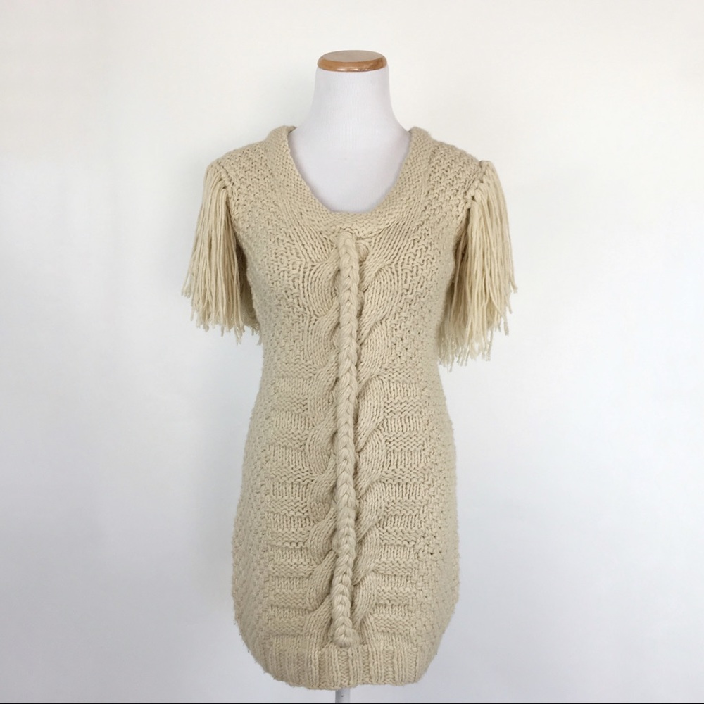 Torn by Ronny Kobo Cream Sweater Mini Dress XS